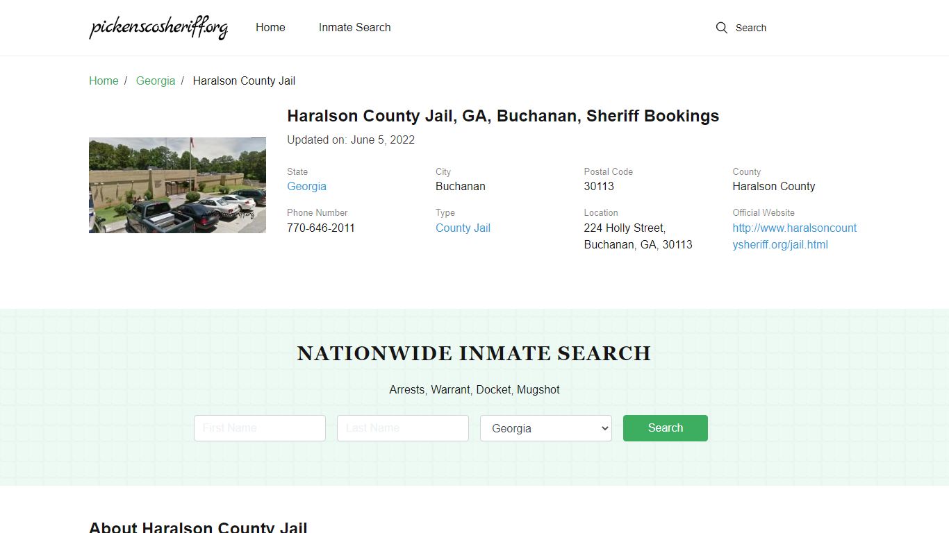 Haralson County Jail, GA, Buchanan, Sheriff Bookings